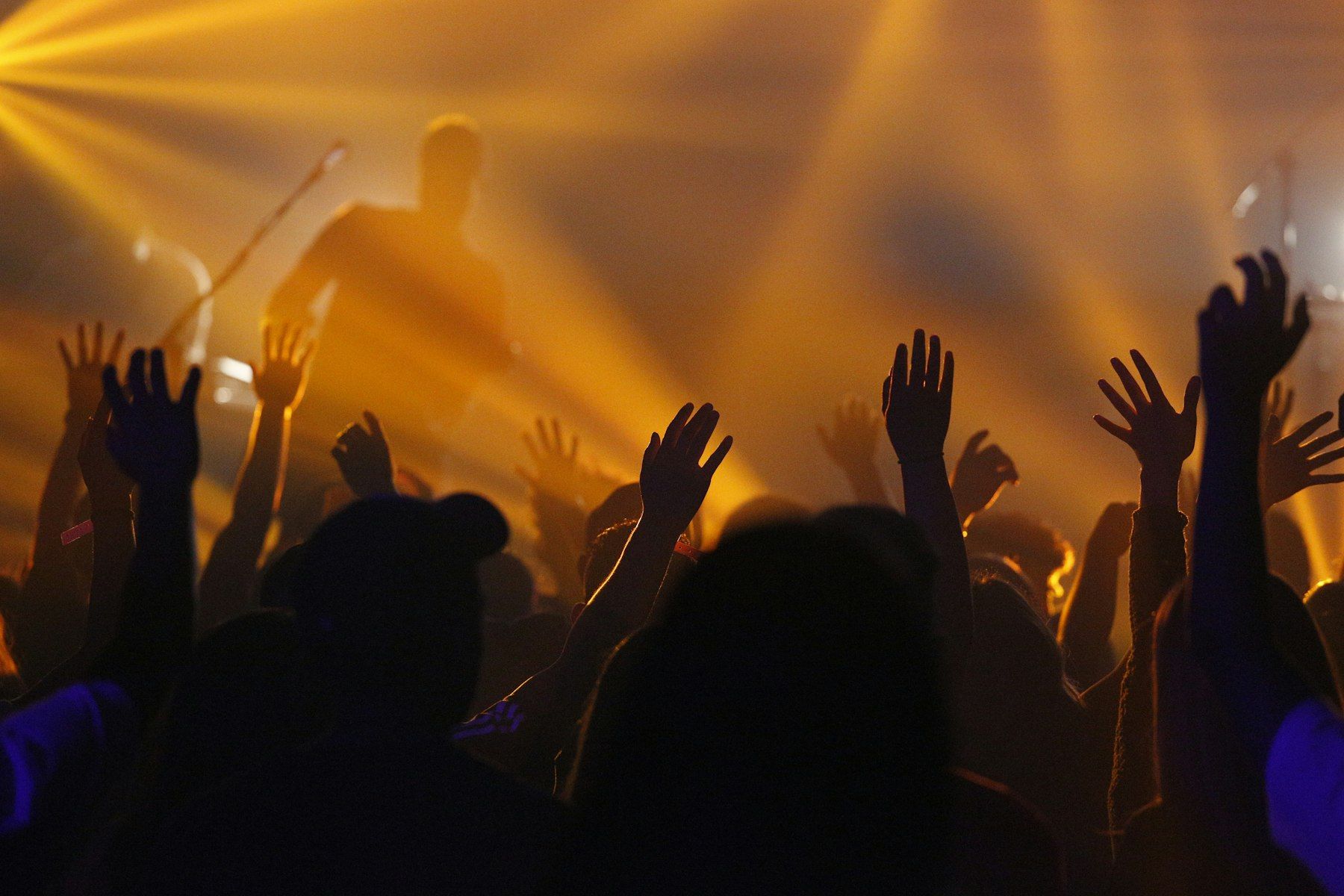 Bands and a crowd worshipping on a Sunday